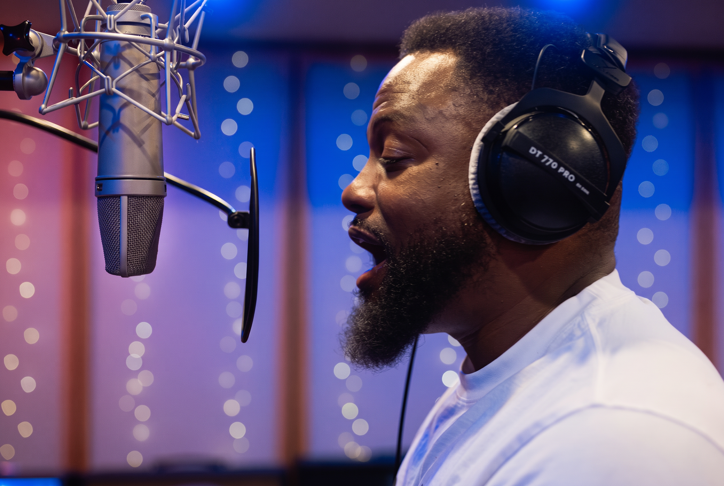 OCity HAZZ recording vocals at a studio microphone