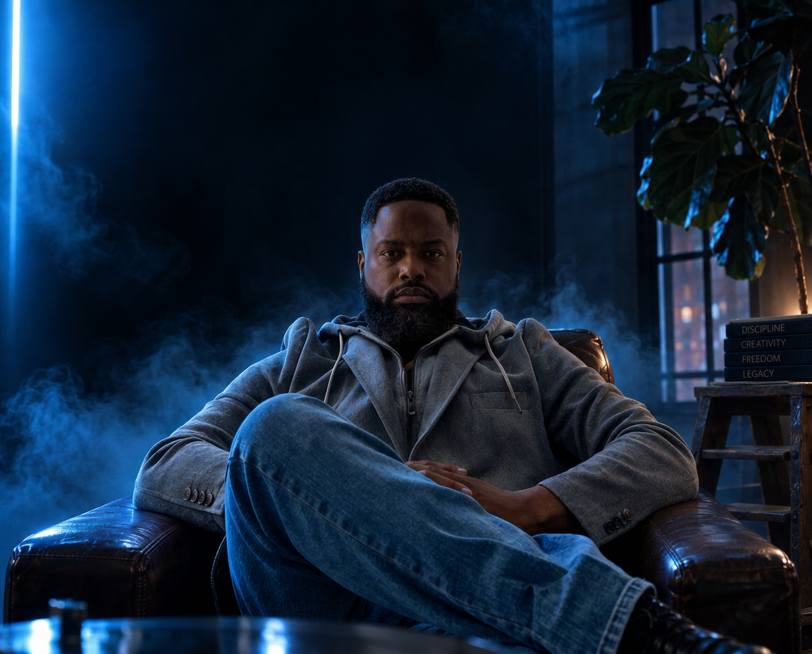 OCity HAZZ seated in a blue-lit studio portrait