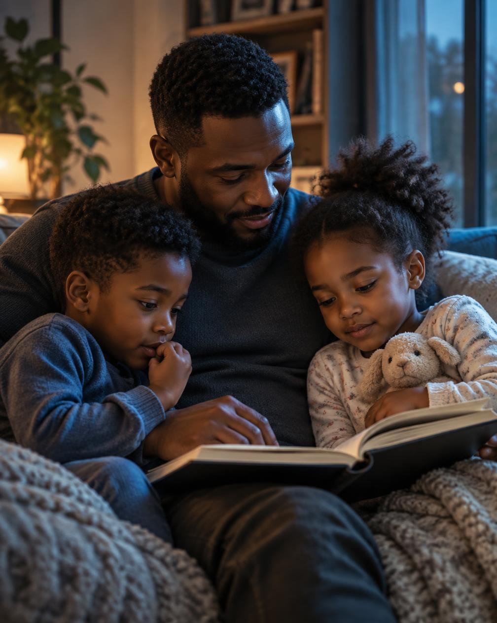 Symbolic image of an anonymous Black father with children