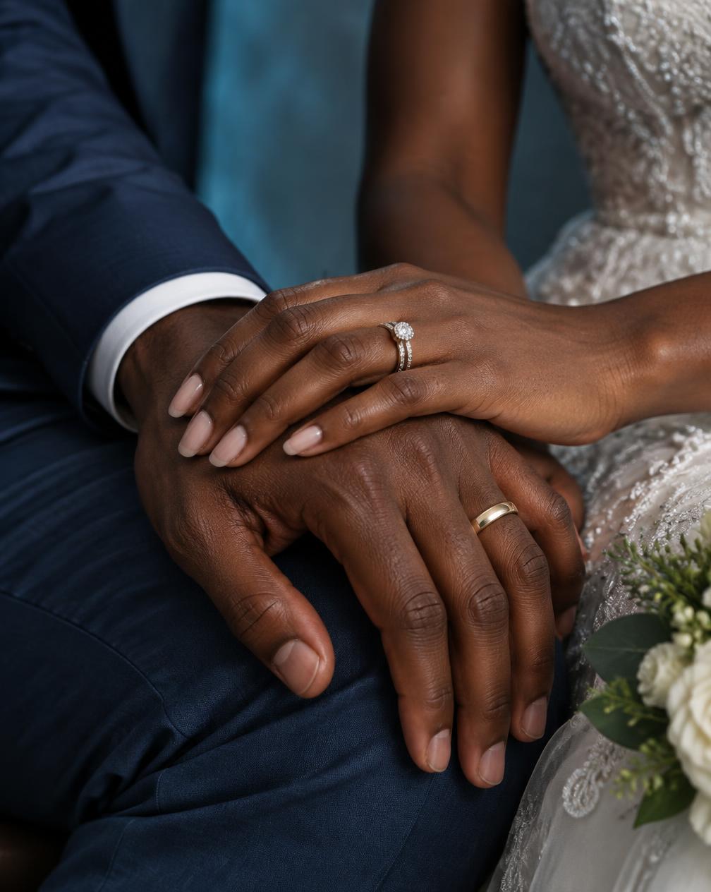 Symbolic image of a married Black couple's hands